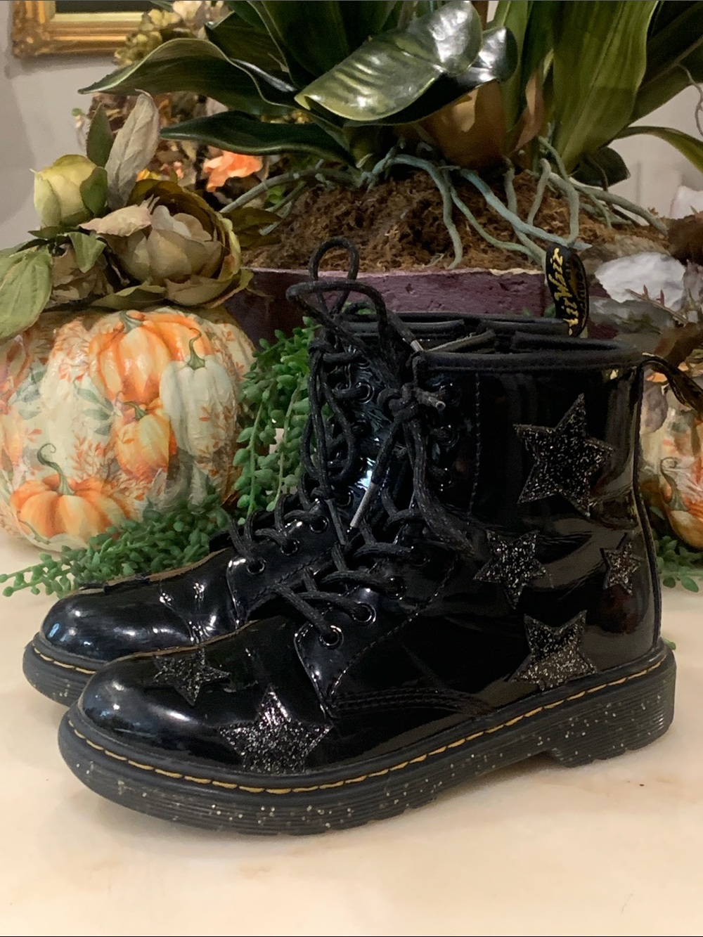 Dr. Martens 1460 Y patent leather glitter stars side zip Black KIDS Size 3